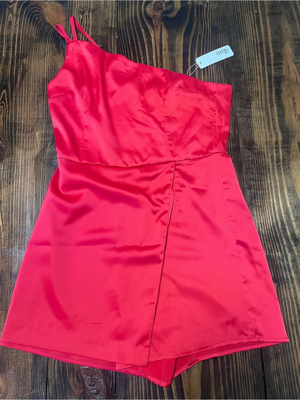 glam Red Satin One-Shoulder Romper